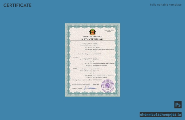 Vorschau der Geburtsurkunde (PSD-Datei) aus der Republik Kongo